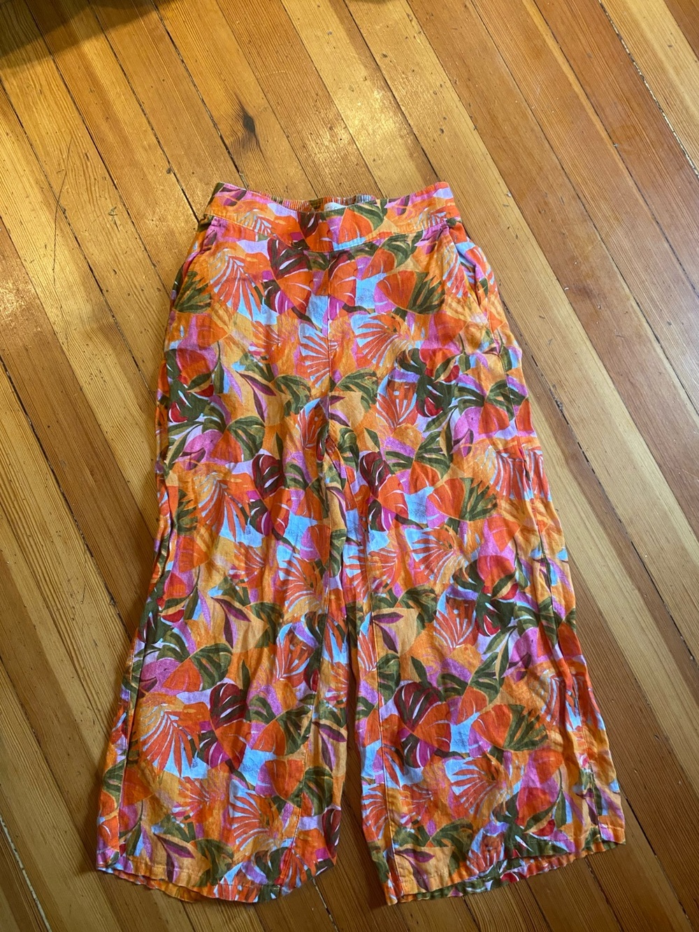 C&C California linen Tropical Print Orange Wide-Leg pants